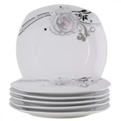 PRIMA DECO Komplet obiadowy 54 el dla 18 os SZARA RÓŻA / kwadratowy / porcelana