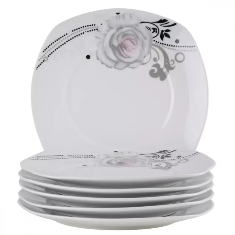 PRIMA DECO Komplet obiadowy 54 el dla 18 os SZARA RÓŻA / kwadratowy / porcelana
