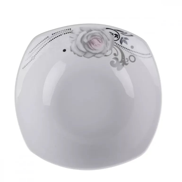 PRIMA DECO Komplet obiadowy 54 el dla 18 os SZARA RÓŻA / kwadratowy / porcelana