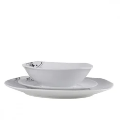 PRIMA DECO Komplet obiadowy 54 el dla 18 os SZARA RÓŻA / kwadratowy / porcelana