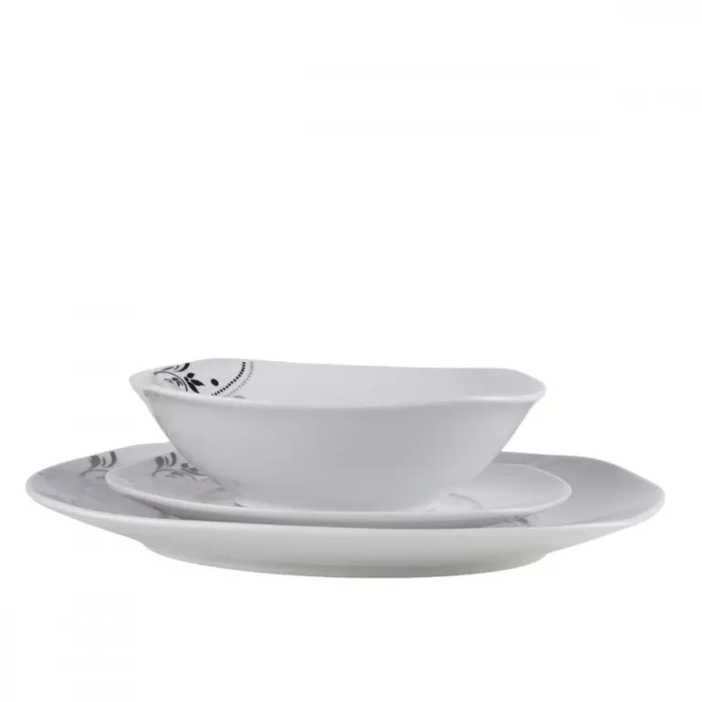 PRIMA DECO Komplet obiadowy 54 el dla 18 os SZARA RÓŻA / kwadratowy / porcelana