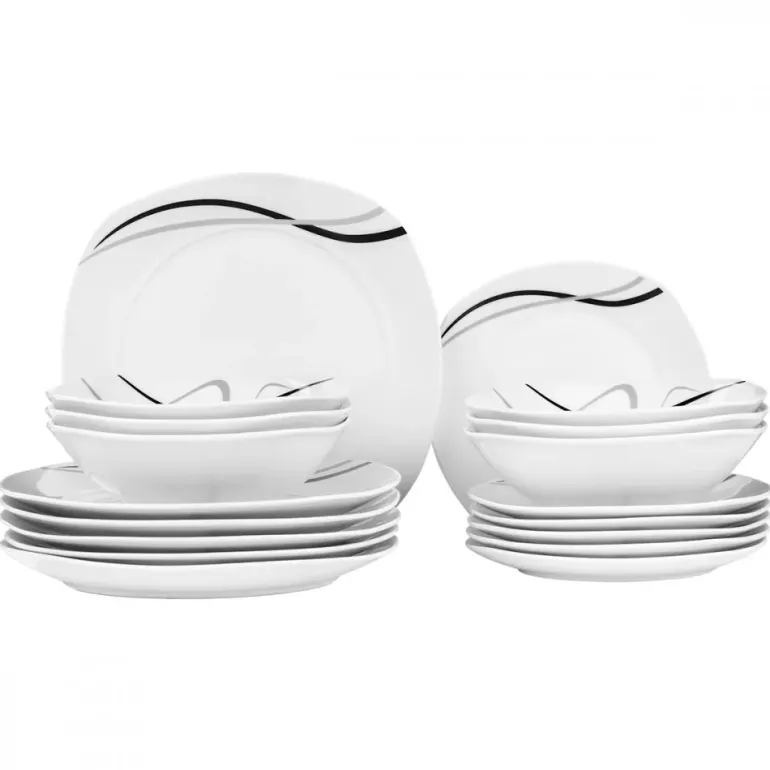 PRIMA DECO Komplet obiadowy 36 el dla 12 os FALA / kwadratowy / porcelana