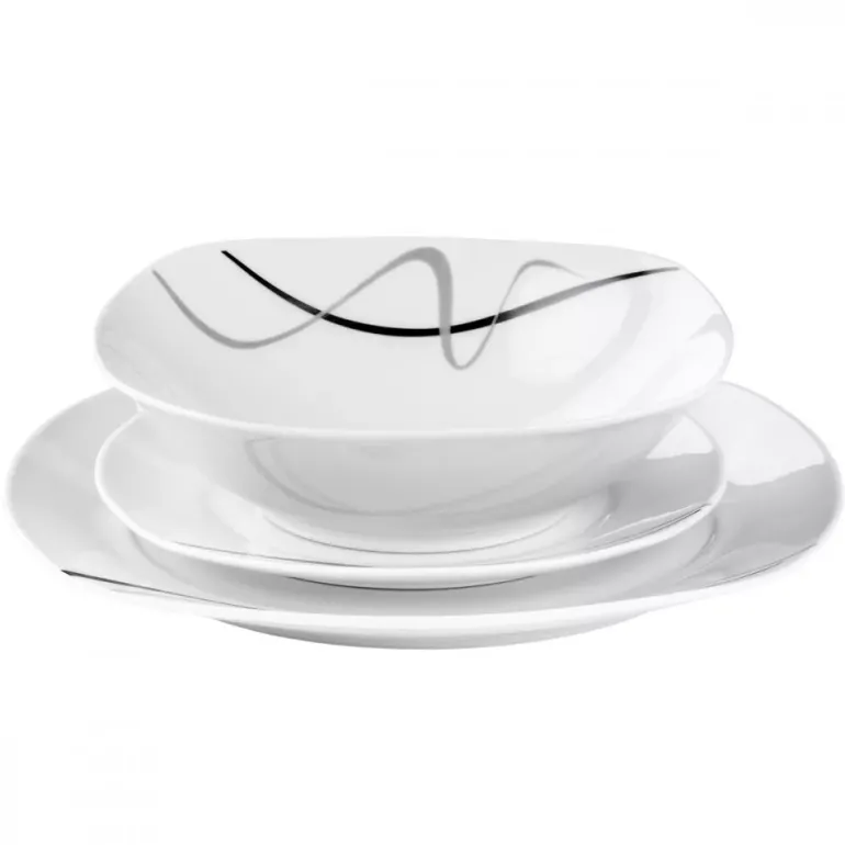 PRIMA DECO Komplet obiadowy 36 el dla 12 os FALA / kwadratowy / porcelana