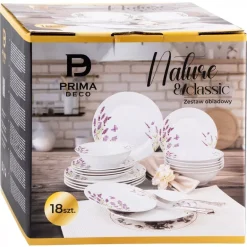 PRIMA DECO Komplet obiadowy 18 el dla 6 os LAWENDA / okrągły / porcelana