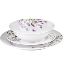 PRIMA DECO Komplet obiadowy 18 el dla 6 os LAWENDA / okrągły / porcelana