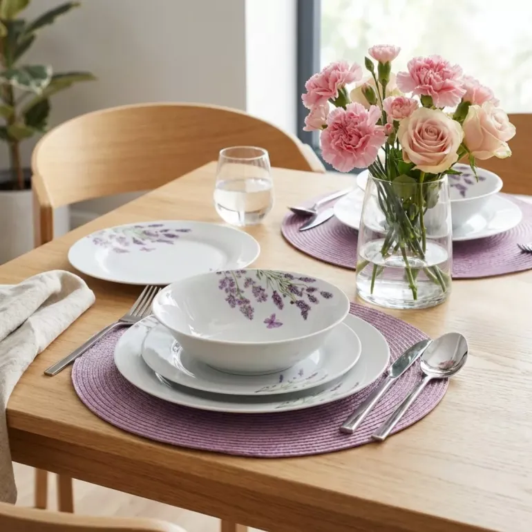 PRIMA DECO Komplet obiadowy 18 el dla 6 os LAWENDA / okrągły / porcelana