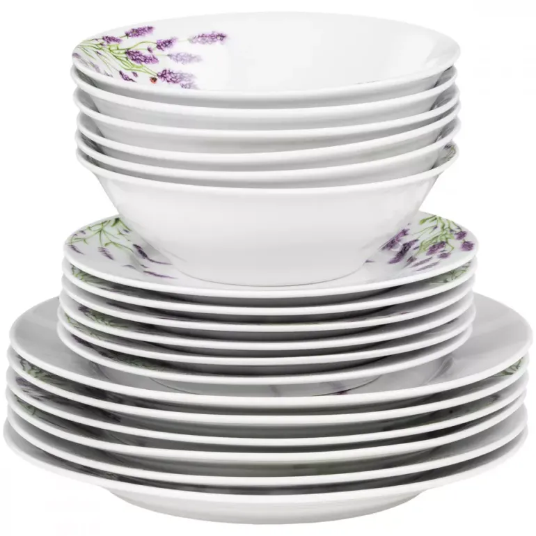 PRIMA DECO Komplet obiadowy 18 el dla 6 os LAWENDA / okrągły / porcelana