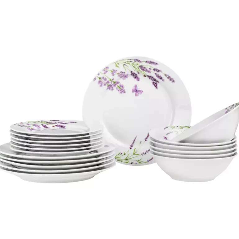 PRIMA DECO Komplet obiadowy 18 el dla 6 os LAWENDA / okrągły / porcelana