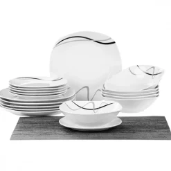 PRIMA DECO Komplet obiadowy 18 el dla 6 os FALA / kwadratowy / porcelana