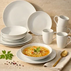PRIMA DECO Komplet obiadowy porcelanowy 16 el 4 os z kubkiem biały