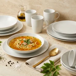 PRIMA DECO Komplet obiadowy porcelanowy 16 el 4 os z kubkiem biały