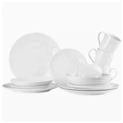 PRIMA DECO Komplet obiadowy porcelanowy 16 el 4 os z kubkiem biały