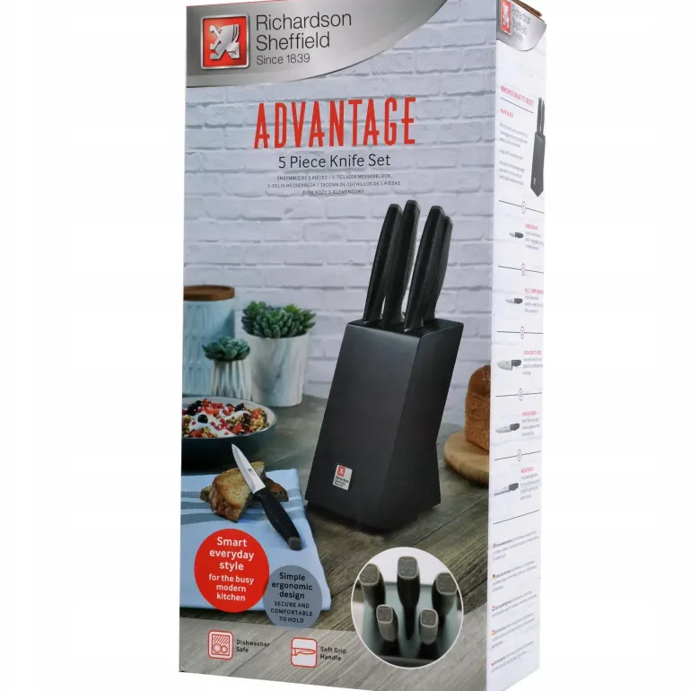 RICHARDSON SHEFFIELD ADVANTAGE Zestaw 5 noży w czarnym bloku / stal nierdzewna