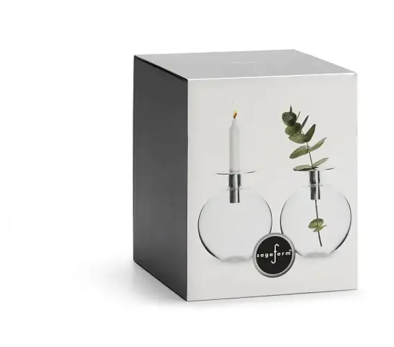 SAGAFORM INTERIOR Szklany wazonik / świecznik ze srebrnym elementem / 18 cm