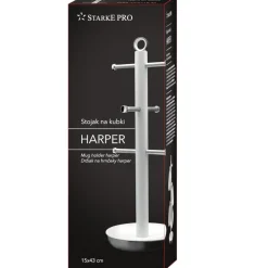 STARKE HARPER Stojak na kubki 14,55 x 43 cm / stal nierdzewna / biały