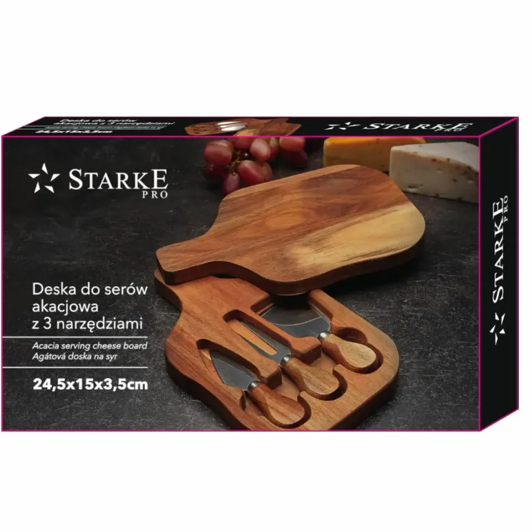 STARKE PRO Deska do sera z 3 akcesoriami do krojenia serów / 24,5 x 15 x 3,5 cm