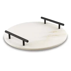 STARKE PRO Deska do serwowania przekąsek 30 cm / biała / marmurowa / z uchwytami