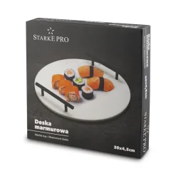 STARKE PRO Deska do serwowania przekąsek 30 cm / biała / marmurowa / z uchwytami