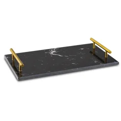 STARKE PRO Deska do serwowania przekąsek 35x20 cm / czarna / marmurowa / z uchwytami
