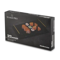 STARKE PRO Deska do serwowania przekąsek 35x20 cm / czarna / marmurowa / z uchwytami