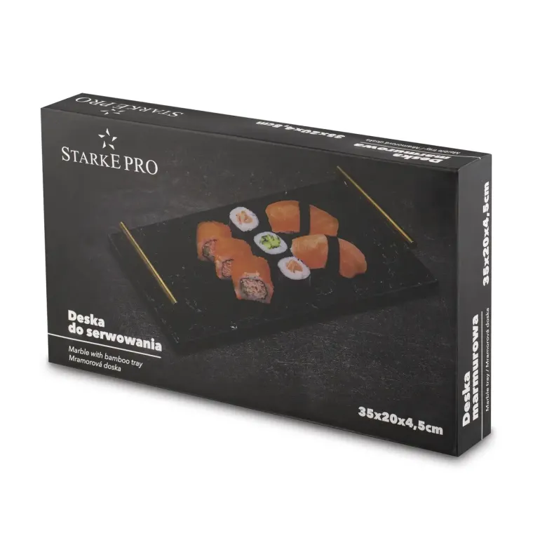 STARKE PRO Deska do serwowania przekąsek 35x20 cm / czarna / marmurowa / z uchwytami