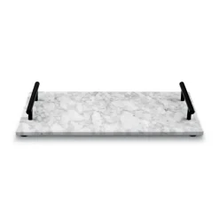 STARKE PRO Deska do serwowania przekąsek 35x20 cm / biała / marmurowa / z uchwytami