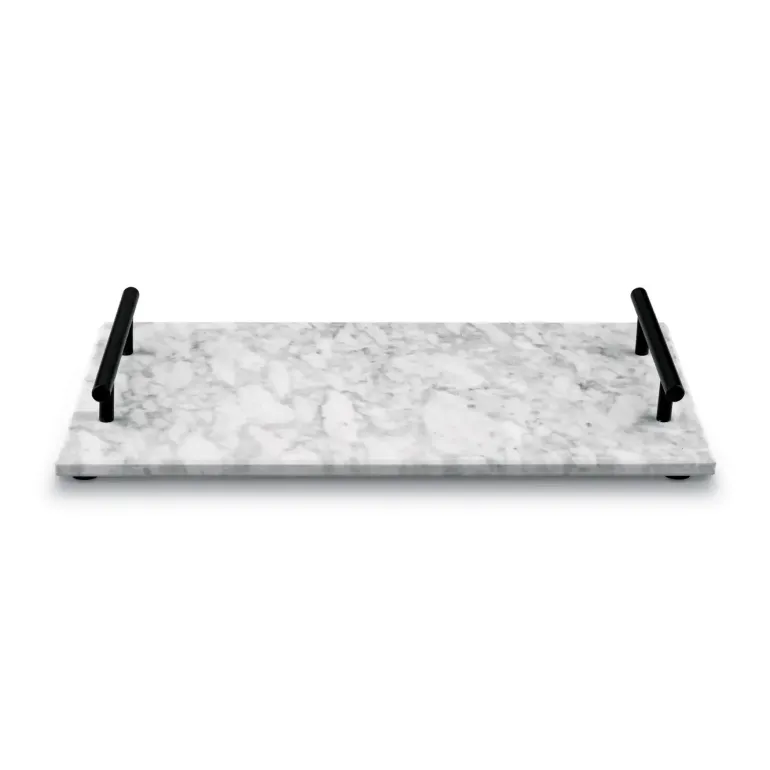STARKE PRO Deska do serwowania przekąsek 35x20 cm / biała / marmurowa / z uchwytami