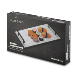STARKE PRO Deska do serwowania przekąsek 35x20 cm / biała / marmurowa / z uchwytami