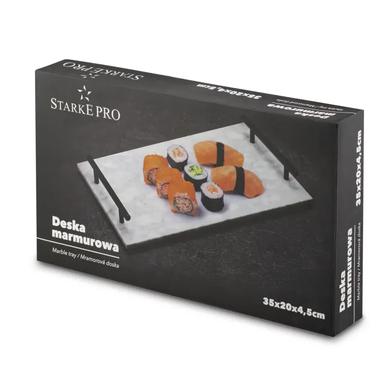 STARKE PRO Deska do serwowania przekąsek 35x20 cm / biała / marmurowa / z uchwytami