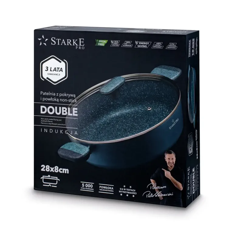 STARKE PRO DOUBLE Patelnia 28 cm z pokrywką / dwa uchwyty / non-stick / indukcja