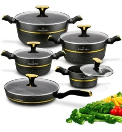 STARKE PRO GOLDEN MARBLE Zestaw garnków 10 el z pokrywkami / non-stick / indukcja