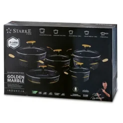STARKE PRO GOLDEN MARBLE Zestaw garnków 10 el z pokrywkami / non-stick / indukcja
