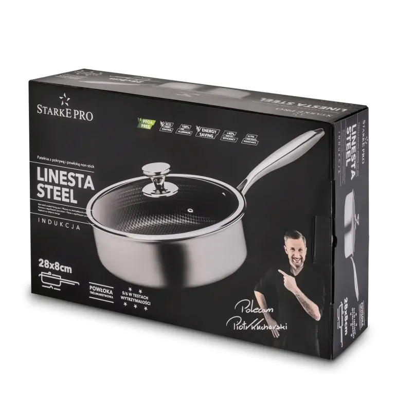 STARKE PRO LINESTA STEEL PATELNIA 28X8 CM Z POKRYWKĄ SREBRNA NIERDZEWNA