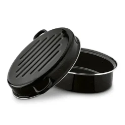 TADAR Brytfanna owalna z okuciem i grillem 3,5 L / czarna / stal węglowa / indukcja