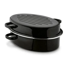TADAR Brytfanna owalna z okuciem i grillem 3,5 L / czarna / stal węglowa / indukcja