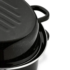 TADAR Brytfanna owalna z okuciem i grillem 6,5 L / czarna / emaliowana / stal węglowa