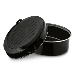 TADAR Brytfanna owalna z okuciem i grillem 6,5 L / czarna / emaliowana / stal węglowa