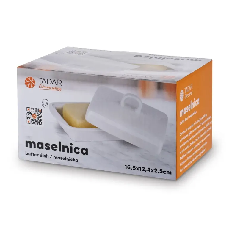 TADAR CERAMIC Maselniczka porcelanowa 16,5 x 12 cm / z pokrywką / biała