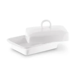 TADAR CERAMIC Maselniczka porcelanowa 16,5 x 12 cm / z pokrywką / biała