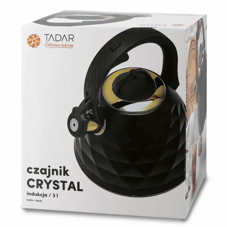 TADAR CRYSTAL Czajnik ze stali nierdzewnej 3 l / gaz / indukcja / czarny mat / złote detale