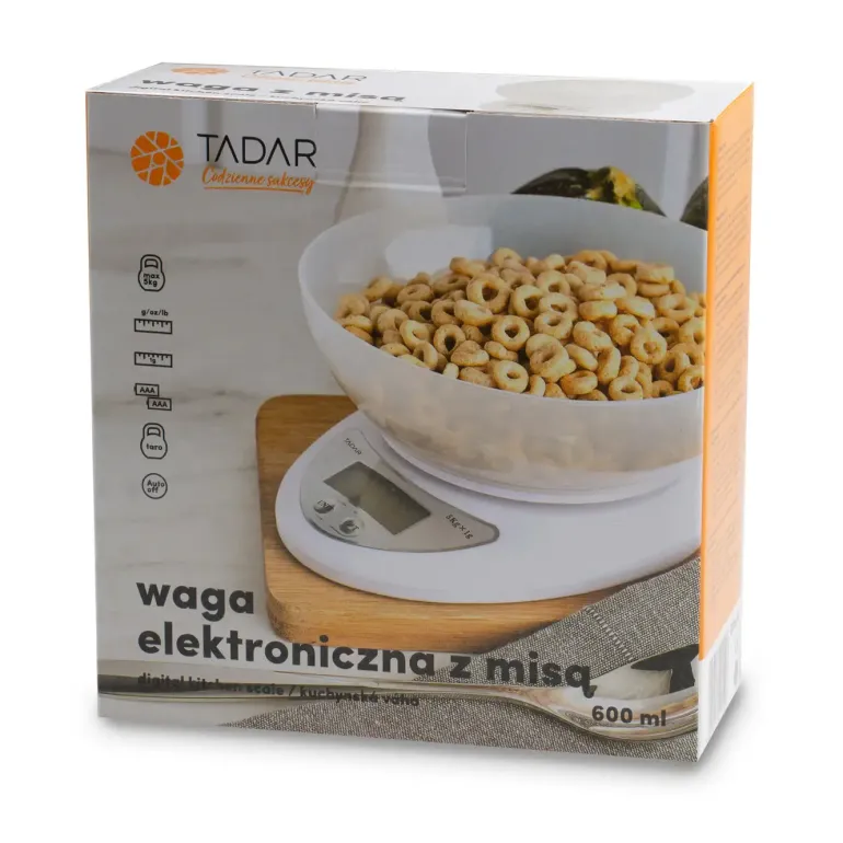 TADAR Elektroniczna waga kuchenna z miską 5 kg / biała