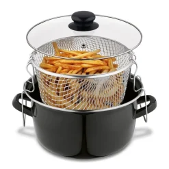 TADAR Garnek do frytek 3,2 l / z sitkiem i pokrywką / emalia