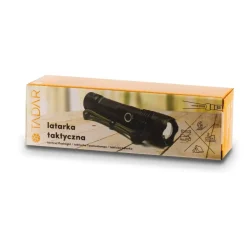 TADAR Latarka taktyczna z akumulatorem 17 x 4 cm / czarna / 5 trybów / ze sznurkiem