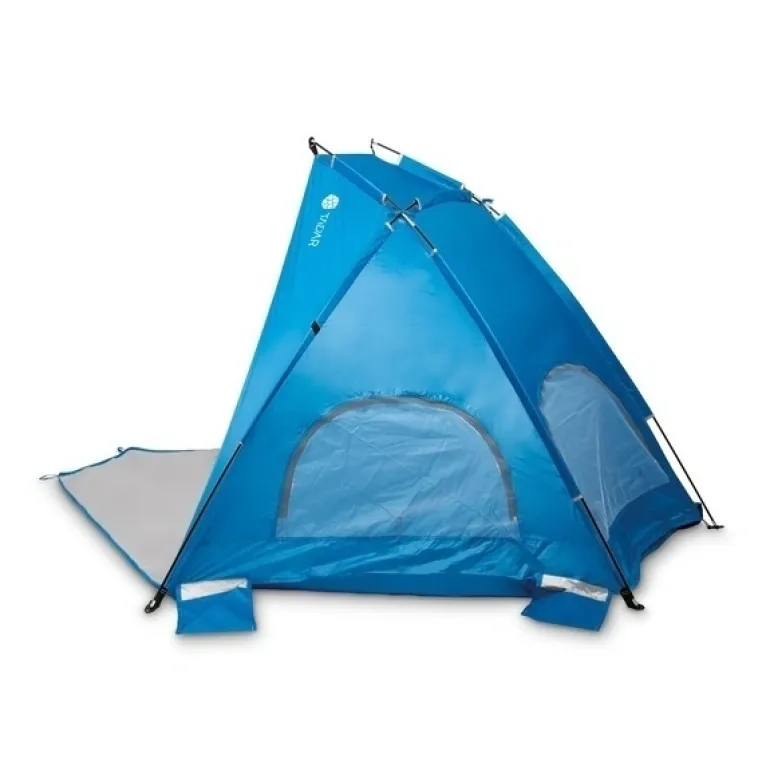 TADAR | Namiot plażowy parawan biwak ogród 220x115x115 cm z okienkami + torba / niebieski