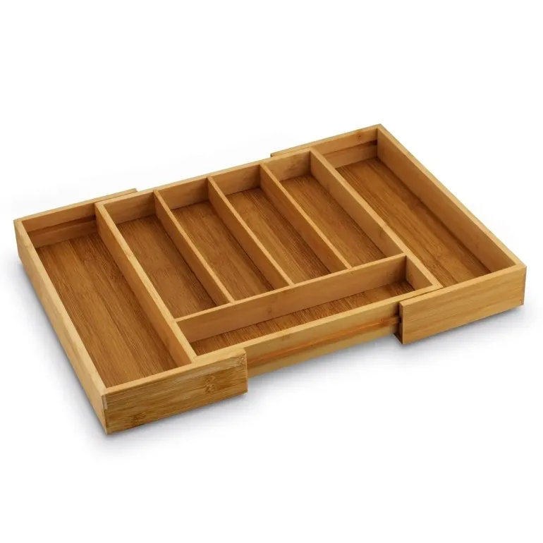 TADAR Rozsuwany wkład do szuflady 28,5-45x32x5 cm / pojemnik na sztućce / 5-7 przegródek / drewno bambusowe