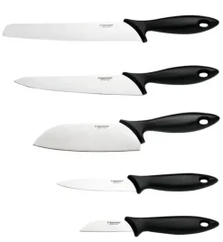 WYPRZEDAŻ! FISKARS ESSENTIAL Noże kuchenne 5 noży w bloku drewnianym / 1023782