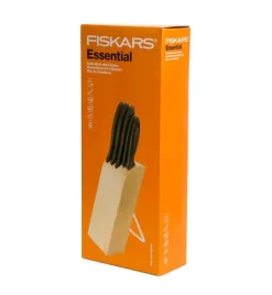 WYPRZEDAŻ! FISKARS ESSENTIAL Noże kuchenne 5 noży w bloku drewnianym / 1023782