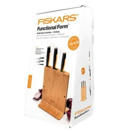 WYPRZEDAŻ! FISKARS FUNCTIONAL FORM 1057553 Komplet 3 noży w bloku bambusowym