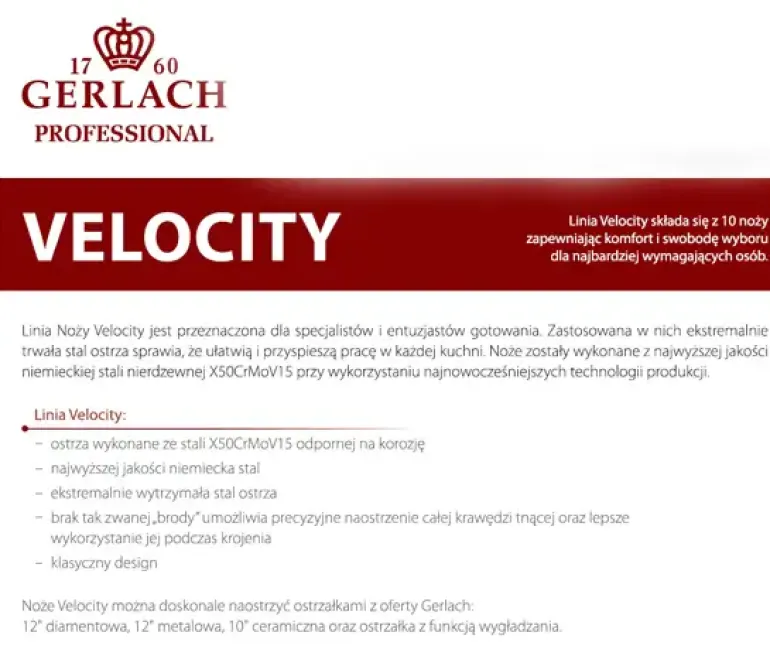 WYPRZEDAŻ! GERLACH VELOCITY Nóż kuchenny 6" / stal nierdzewna / czarny