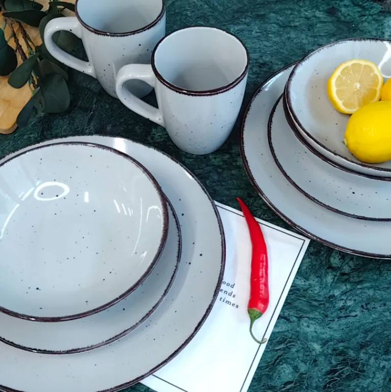 WYPRZEDAŻ! LIVELLO DUNA GREY CERAMIKA / Serwis obiadowy 24 el dla 6 osób (z kubkiem) / odcień szaro - piaskowy